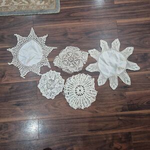 Crochet, 5 Vintage White Cotton Doilies, Handmade
